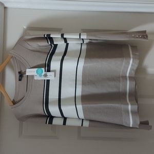 Laila Jayde Taupe & White Striped Crewneck Sweater